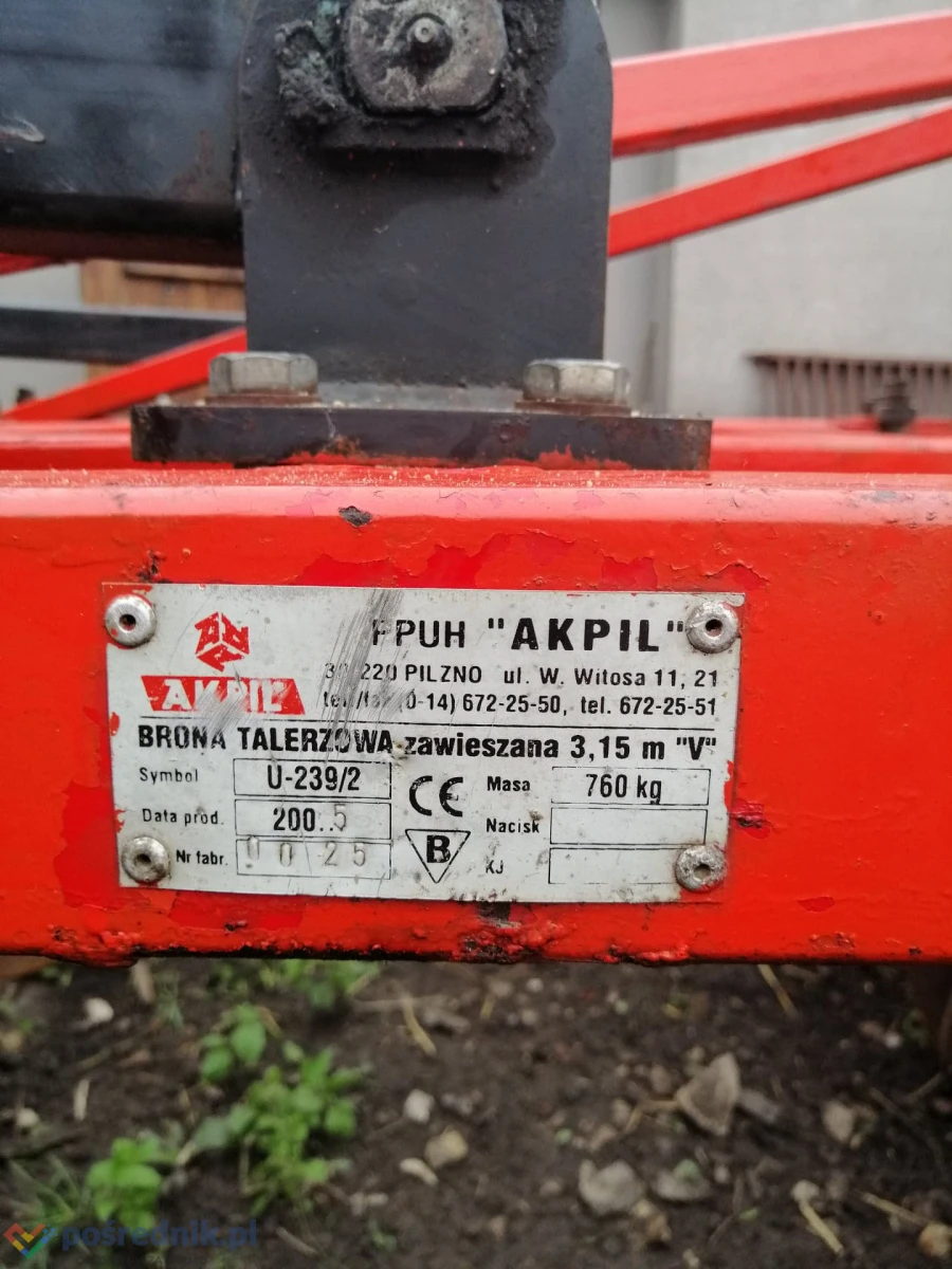 Brona Talerzowa AKPIL 3m z wałem rurowym