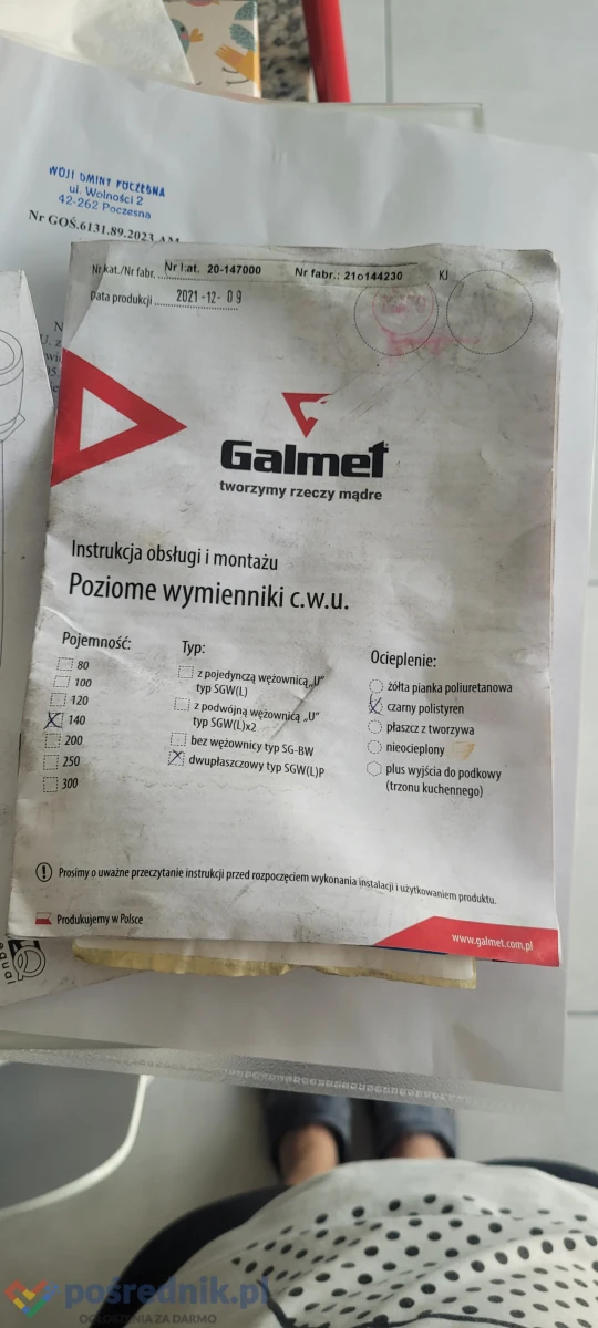 Bojler galmet 140 pojemność z grzałką