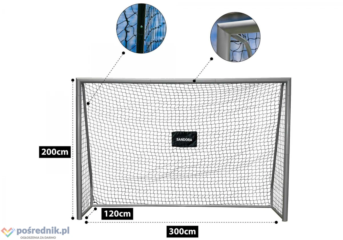 Bramka piłkarska Derby Sandora 300x200x120cm średnica rur 75mm