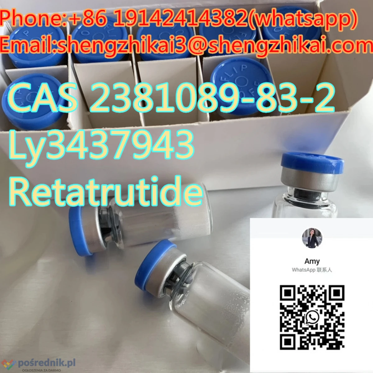 Dostawa fabryczna peptydu tracącego masę Retatrutide / Ly3437943 / Gipr/GLP-1r CAS 2381089-83-2
