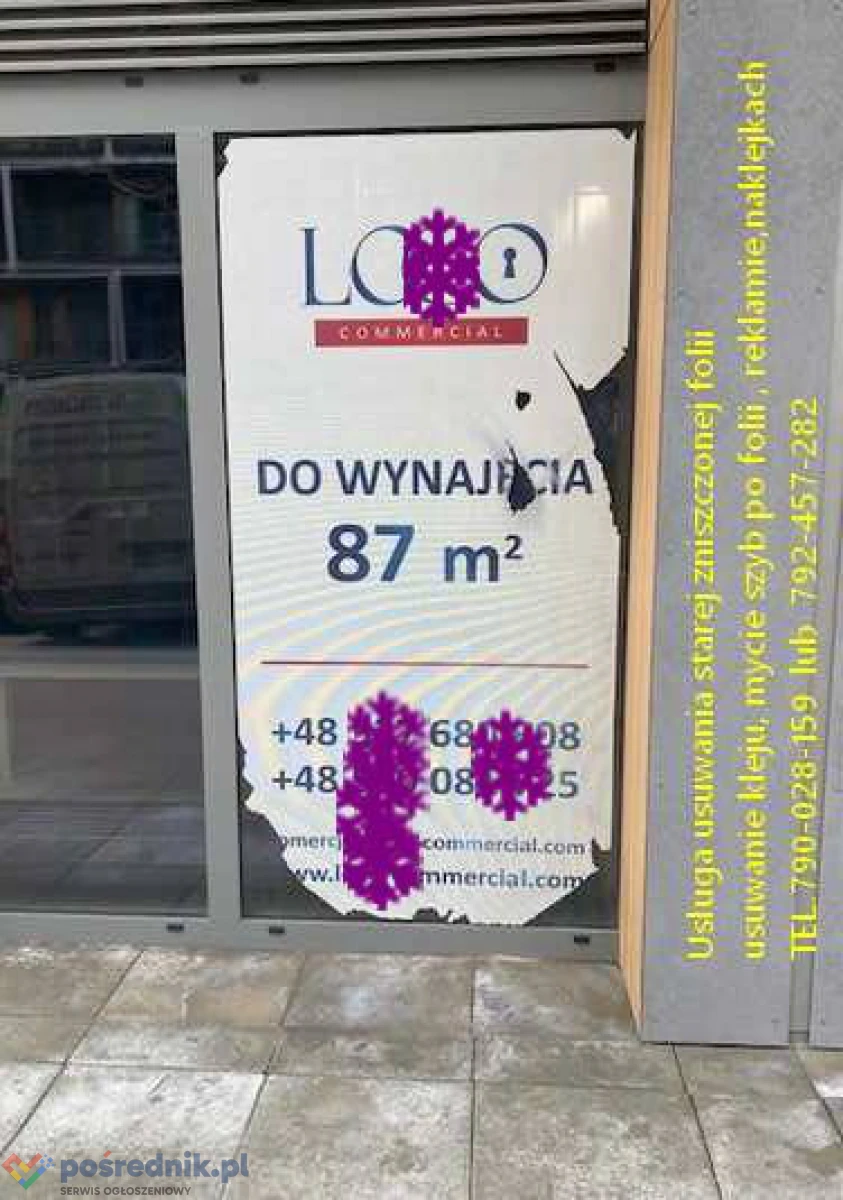 Sprzedam - Usługa demontażu, zrywania, usuwania folii z witryn, usuwanie kleju, mycie szyb, okien, witryn ...Warszawa -Folkos * USUWANIE FOLII * Wawa