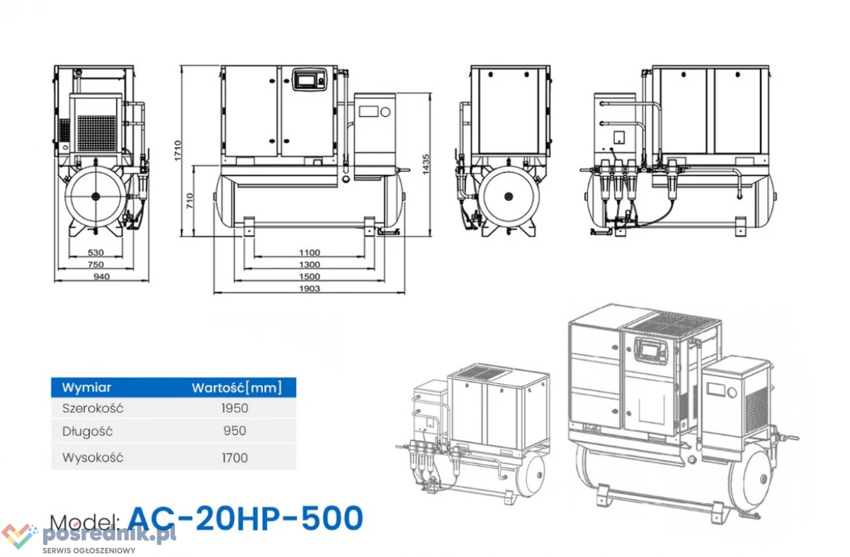 Sprężarka śrubowa 16bar 500l