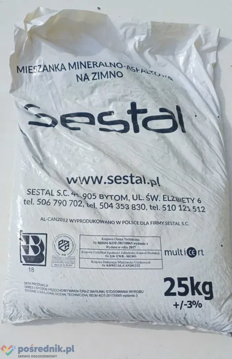 Asfalt Na Zimno "Od Ręki" Workach 25Kg Bitumiczna Mieszanka Mineralna