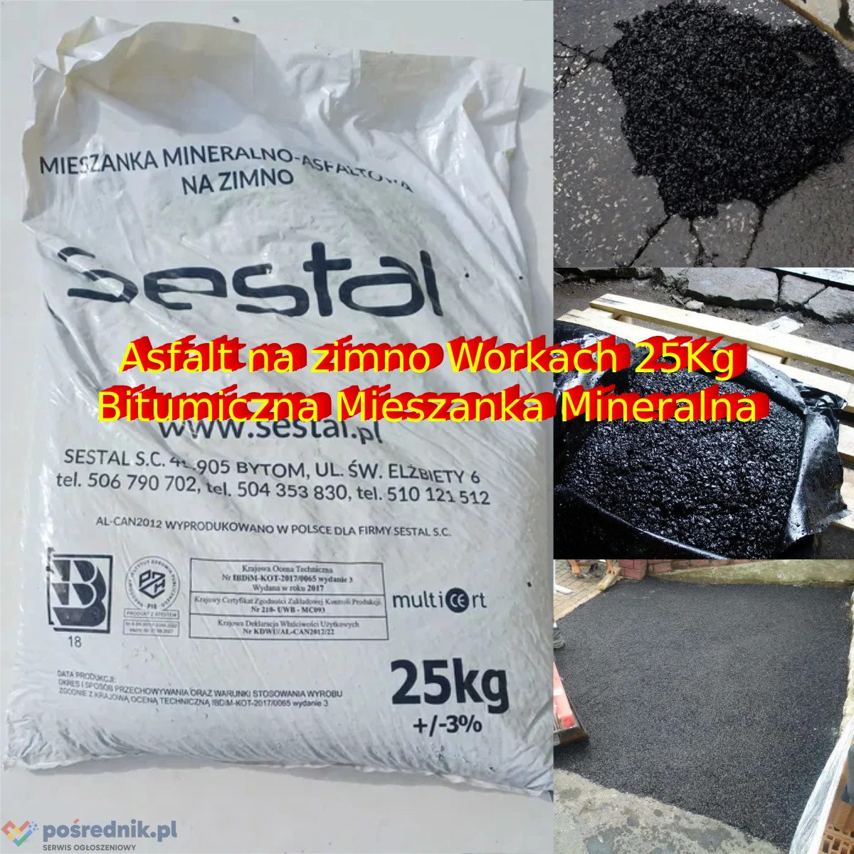Asfalt Na Zimno "Od Ręki" Workach 25Kg Bitumiczna Mieszanka Mineralna
