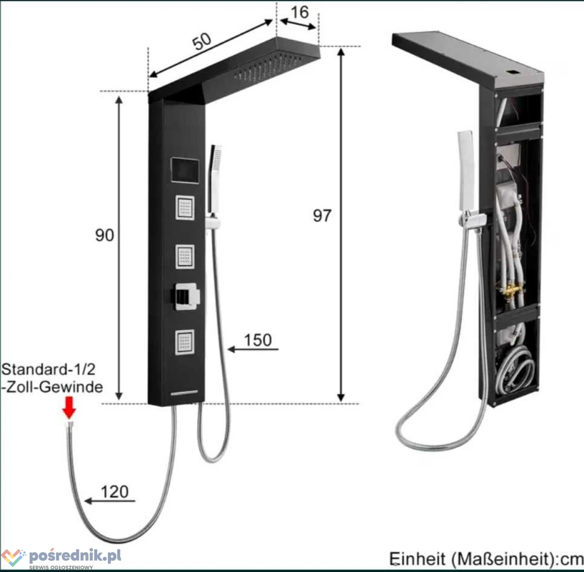 Panel Prysznicowy 4w1/Deszczownica/Dysze/Wyświetlacz-Podświetlenie LED