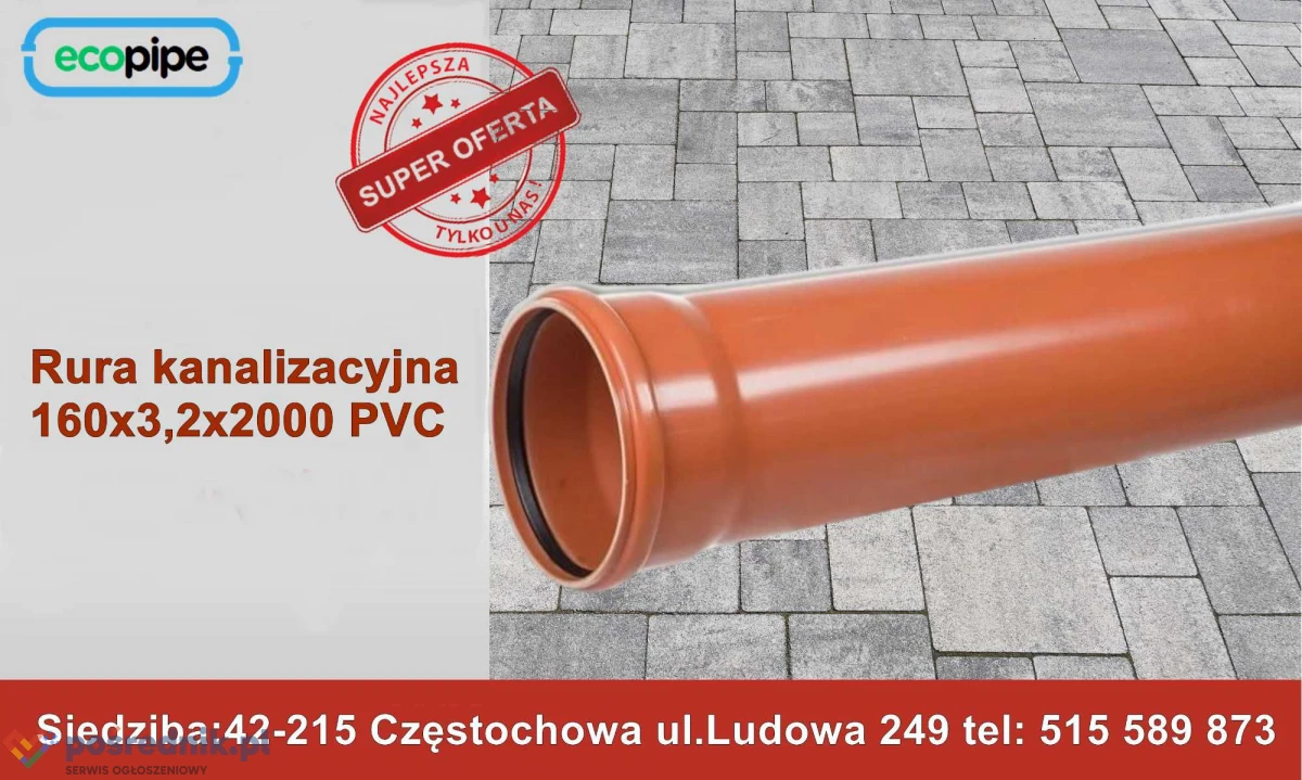 Rura kanalizacyjna zewnętrzna fi160x3.2x2000 PVC