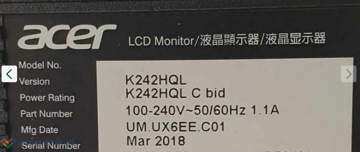 Monitor Led 24 cale ACER k242hql