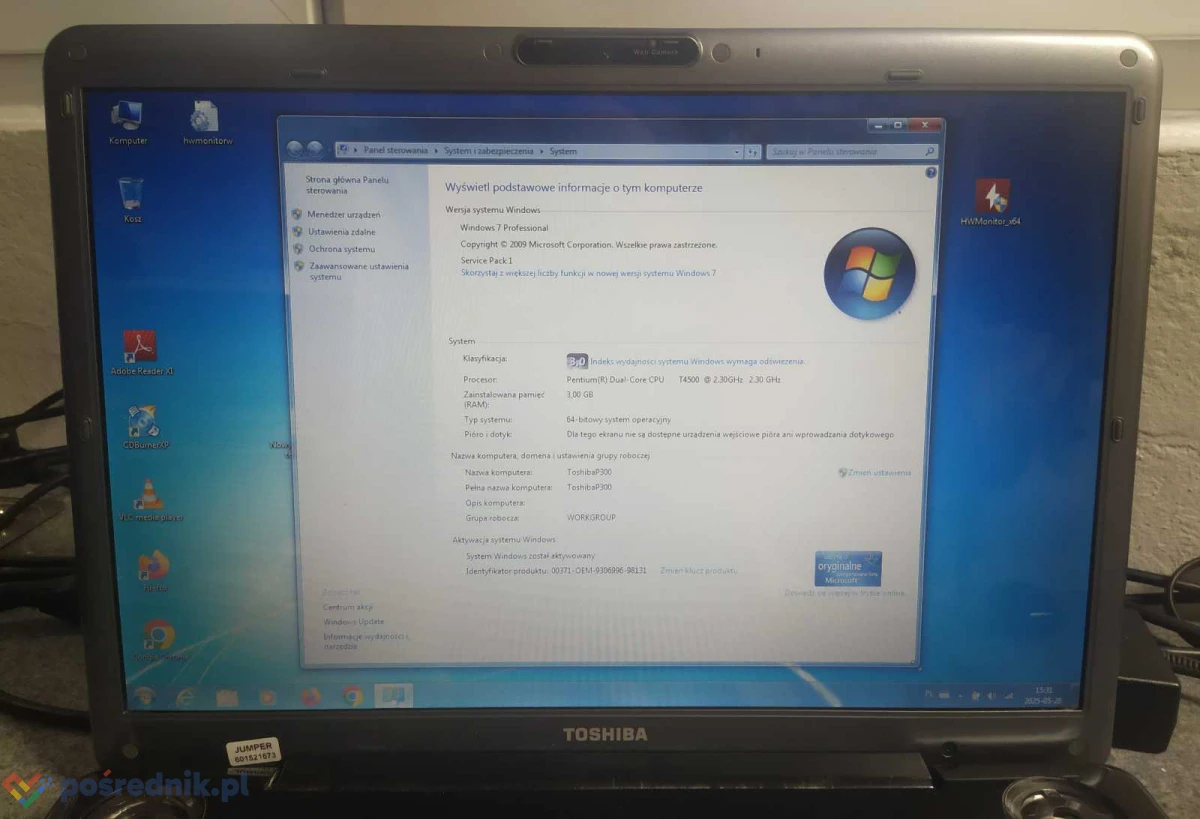 KOMPUTER Toshiba Sat P300 17,1, LCD Intel C2D 4500 3GB RAM 250GB HDD SATA/Intel HD Graphics bateria 2H, stan bdb