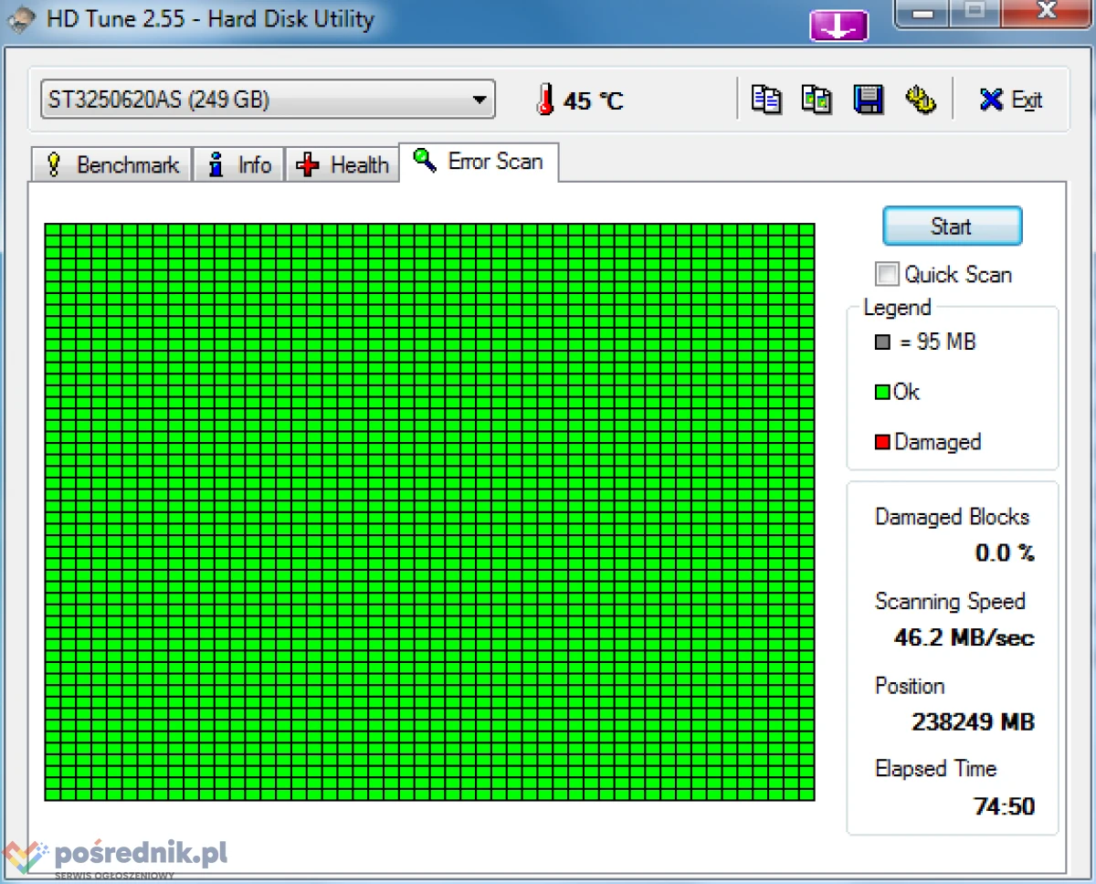 DYSK Seagate ST3250620AS 250GB Barracuda 7200.10 7200rpm 16MB buffer SATA II 3000MB/s, sprawny, bez błędów
