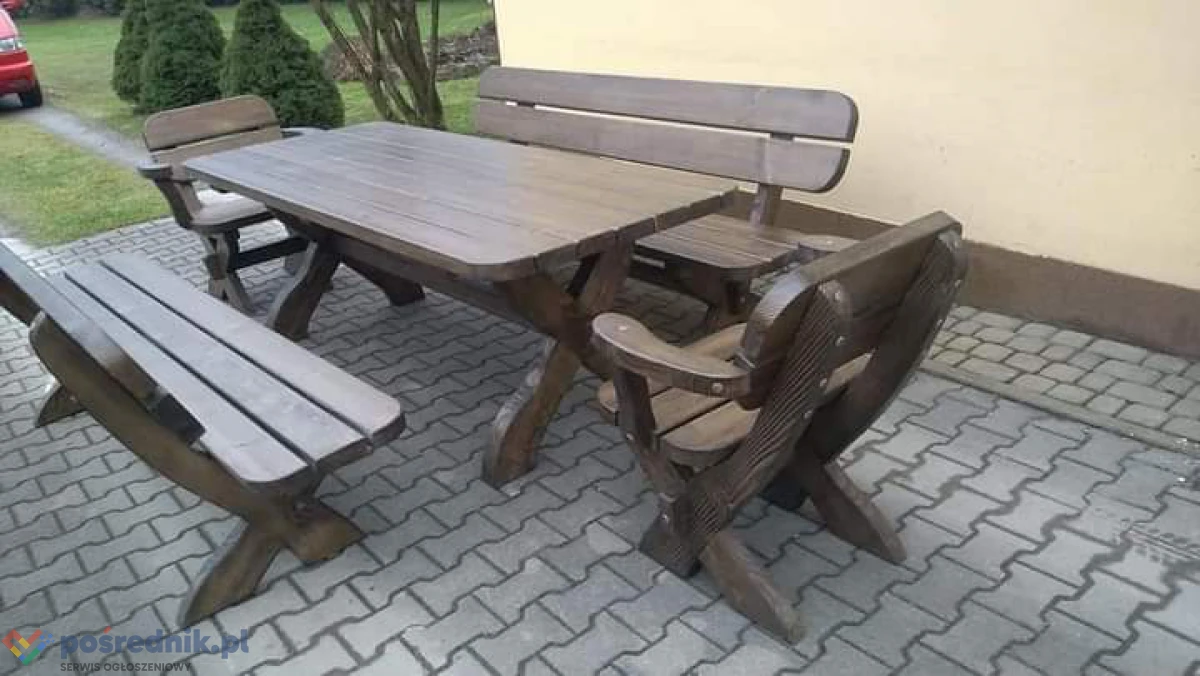 Zestaw mebli ogrodowych stół 2 ławki 2 fotele