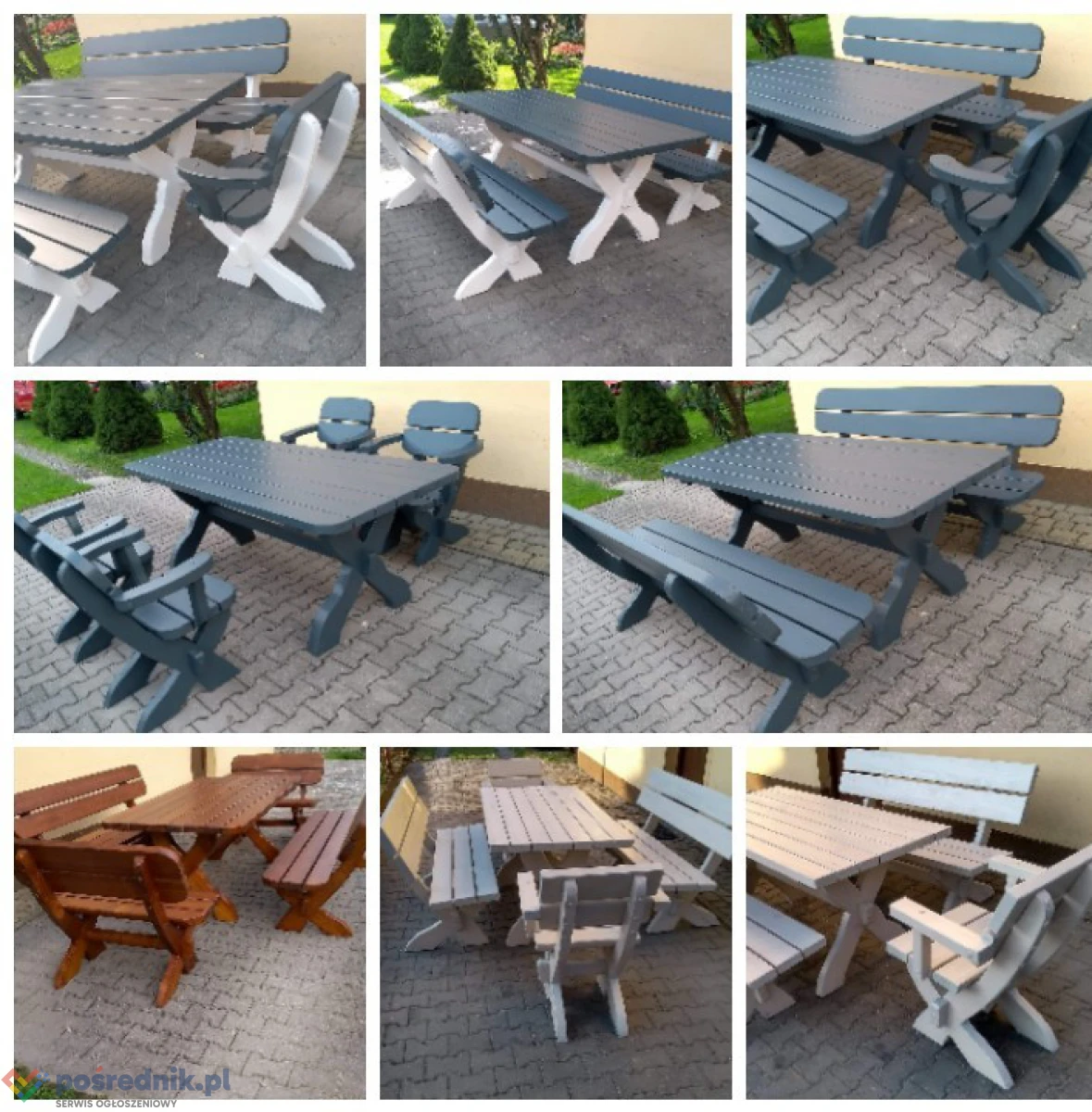Zestaw mebli ogrodowych stół 2 ławki 2 fotele