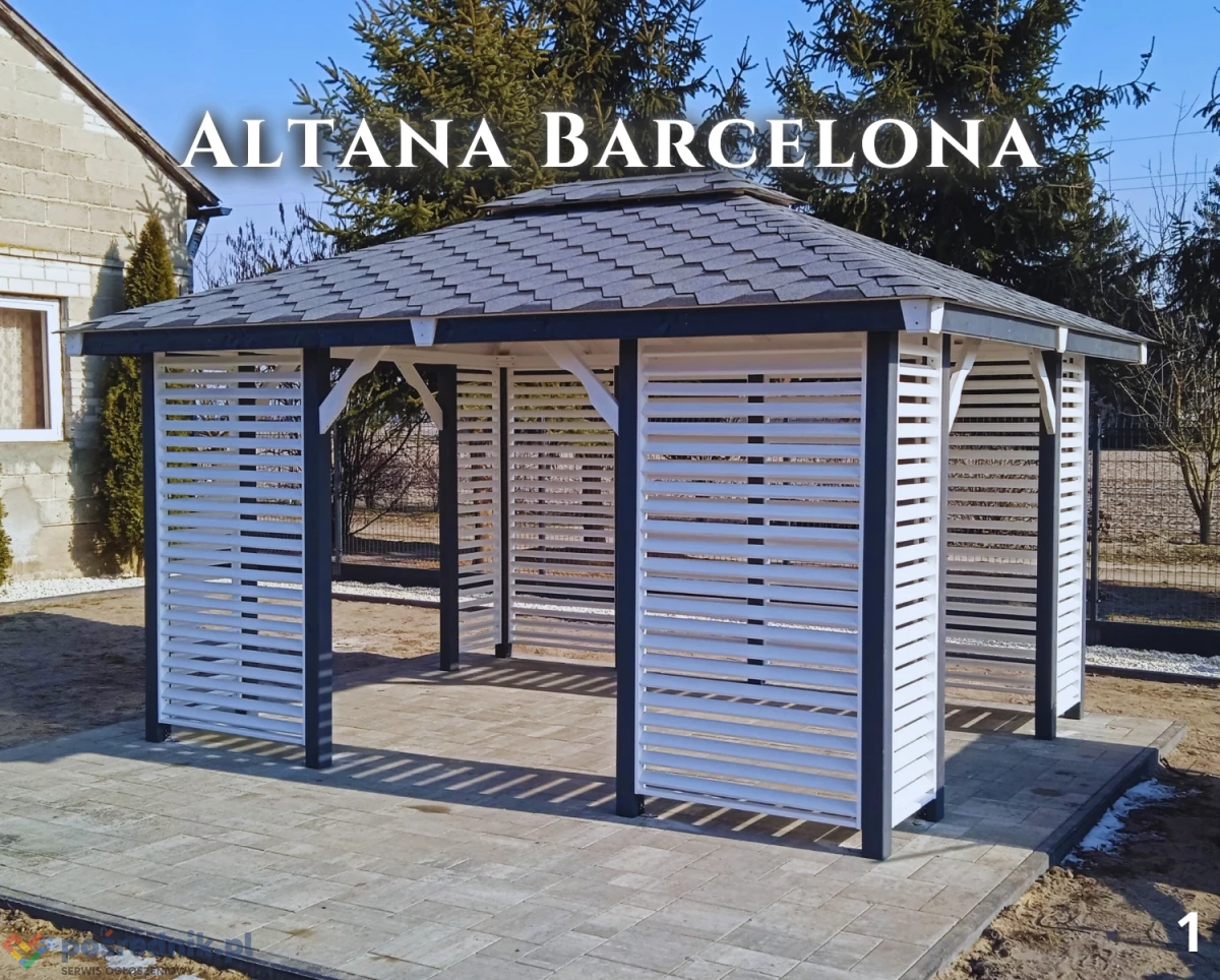 Altana drewniana ogrodowa Barcelona. Szybka realizacja. Producent