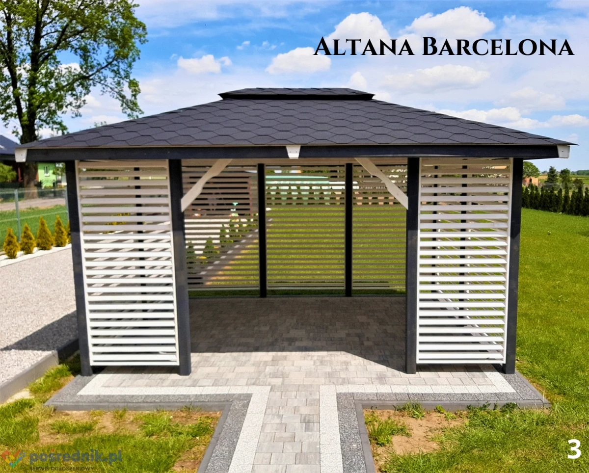Altana drewniana ogrodowa Barcelona. Szybka realizacja. Producent