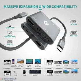 Adapter USB-C VGA HDMI USB 3.0 PD Audio VCOM