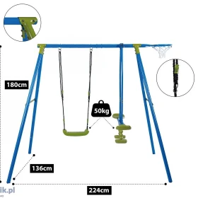 Huśtawka dziecięca 3w1 równoważnia obręcz do koszykówki Sandora XNS034