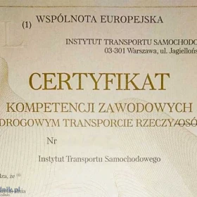 Użyczę certyfikat kompetencji zawodowych w drogowym transporcie rzeczy