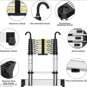 Nowa Aluminiowa Drabina Teleskopowa / drabinka /stopień/2,6m/z Hakami!