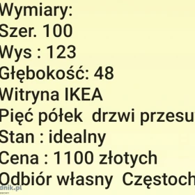 Meblowa witrynka Ikea stan idealny biała przeszklone drzwi przesuwne pięć półek 100/123/48 (szer/wys/głęb)