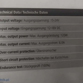 Zasilacz samocodowy do laptopa HAMA 00039726 120W uniwersalny wejście 12V wyjście 15-24V 10 końcówek wybór napięcia, nowy