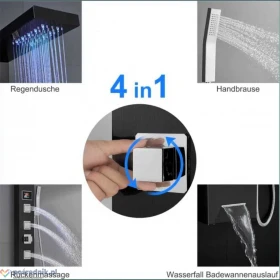Panel Prysznicowy 4w1/Deszczownica/Dysze/Wyświetlacz-Podświetlenie LED