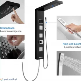 Panel Prysznicowy 4w1/Deszczownica/Dysze/Wyświetlacz-Podświetlenie LED