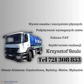 Wywóz szamba, nieczystości, usługi asenizacyjne - Częstochowa, Mstów, Rędziny, Mykanów