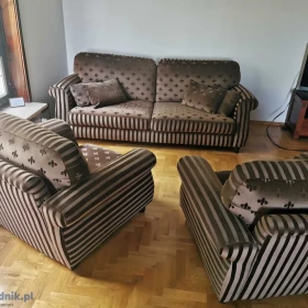 Komplet wypoczynkowy do salonu, sofa z dwoma fotelami. Okazja