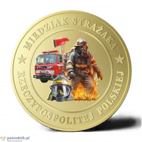 MIEDZIAK STRAŻAKA  ŚW.Florian awers + rewers kolor- OSP - PSP - moneta