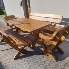 Zestaw mebli ogrodowych stół 2 ławki 2 fotele 