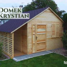 Drewniany domek na narzędzia Krystian. Domek narzędziowy z drewutnią