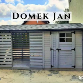 Drewniany domek na narzędzia Jan. Domek narzędziowy z drewutnią