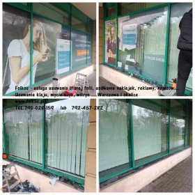 Zrywanie naklejek z witryn- usuwanie starej folii z okien , szyb - demontaz folii Warszawa i okolice - Usługa zrywania folii TEL.790028159