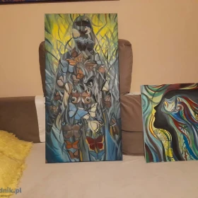Kobieta - Motyle abstrakcja- 100 na 50 cm - obraz olejny - dyptyk