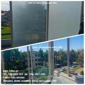 Zrywanie folii z szyb Łomianki- usługa usuwania naklejek, folii, kleju, mycie szyb Łomianki i okolice TEL. 792-457-282