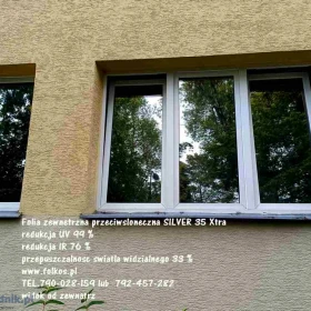 Folia przeciwsłoneczna zewnetrzna Silver 35 Xtra SR -Przyciemnianie szyb Warszawa -Folia z filtrem UV i IR- Oklejamy okna, drzwi, witryn,świetliki