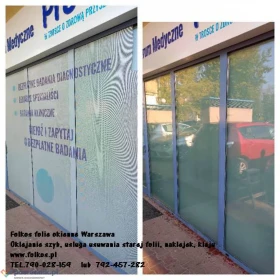 Usługa zrywania folii z witryn- zrywanie folii , naklejek, usuwanie kleju Warszawa  TEL.790-028-159 -Demontaż folii Warszawa