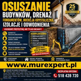 Osuszanie budynków, drenaż fundamentów, iniekcja krystaliczna, izolacje i odwodnienia