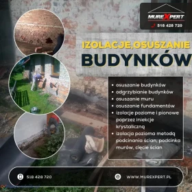 Osuszanie budynków, drenaż fundamentów, iniekcja krystaliczna, izolacje i odwodnienia